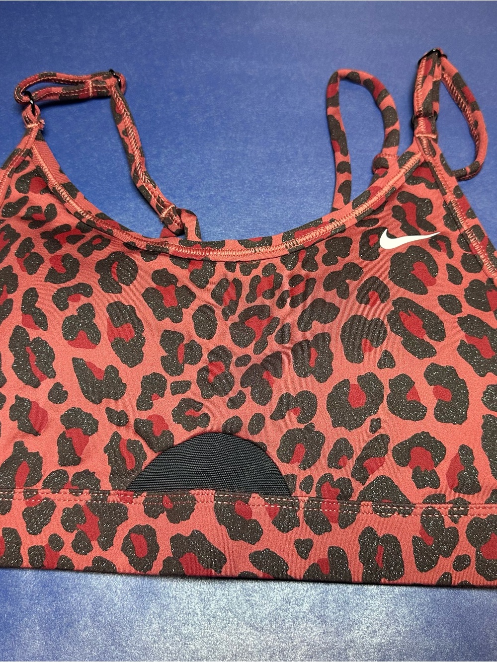 Nike NWT Women's Red Black Glitter Sparkle Leopard Print Sports Bra - XS